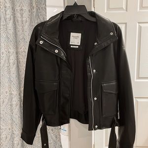 Faux Leather Cropped Utility Bomber Jacket